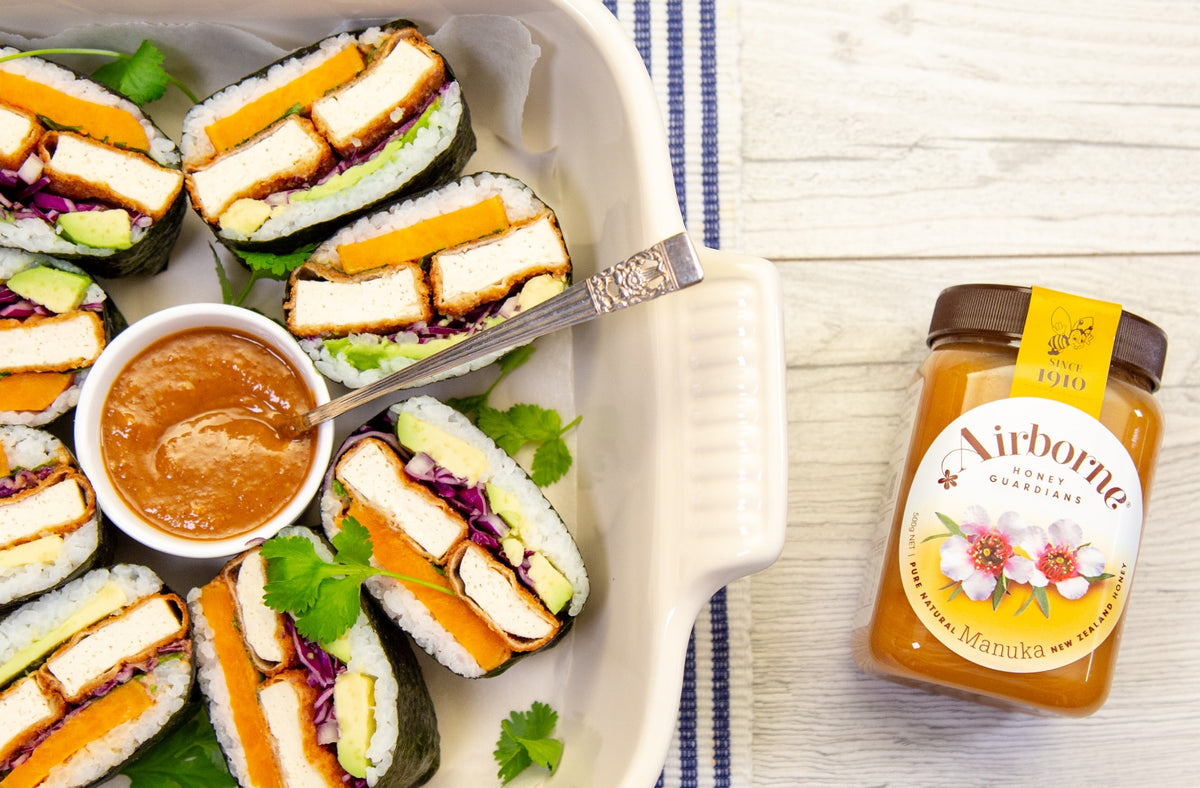 Tofu Sushi Sandwich with Tahini Sauce Recipe | Airborne Honey
