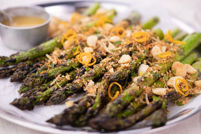 BBQ Asparagus with Macadamia Herb Crumb